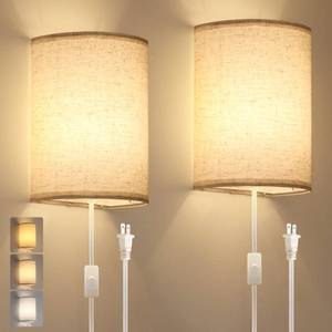 lot 5157 image: Plug in Wall Sconce, 3 Color Wall Sconces Set of Two, Industrial Lamp with Plug in Cord, Rustic Wall Sconce Fixture, OnOff Switch Vintage Wall Light Fixture for Headboard Bedroom Porch (Beige)