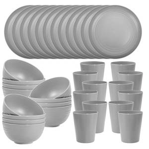 lot 5169 image: LIYH 36 PCS Grey Wheat Straw Dinnerware set - Plates and Bowls Set,Dishwasher & Microwave Safe Plastic Plates Reusable,Unbreakable Plastic Dinnerware,Plate for Camping Dishes
