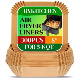 lot 5172 image: BYKITCHEN 300PCS Disposable Air Fryer Paper Liners for Ninja AF141 5 QT Pro AF181 6.5QT, Cosori Chefman 6 QT &Other 5 to 8Qt Airfryer, 8in Square Air Fryer Parchment Paper, Airfryer Basket Accessories