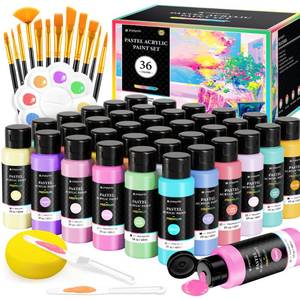 lot 5178 image: 52 PCS Pastel Acrylic Paint Set with 12 Brushes, 2 Knives & Palette, 36 Colors (2oz60ml) Art Craft Paint for Adults Artists Beginners, Canvas Ceramic Rocks Wood Painting Kit Art Supplies