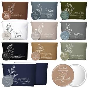 lot 5183 image: Reginary 10 Set Christian Gift for Women Bulk Mothers Day Religious Gifts 10 Canvas Makeup Bag 10 Bible Verse Compact Mirror Church Mothers Day Inspirational Gifts(Neutral Colors,Aesthetic Style)