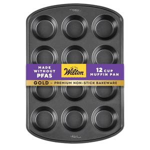lot 5188 image: Wilton Gold Non-Stick Bakeware Muffin Pan - Baking Pan for Muffins & Cupcakes - Made Without PFAS, Dent Resistant & Dishwasher Friendly - Offers Even Heat Distribution - 10.5 x 15 x 2 Inches, 12 Cup