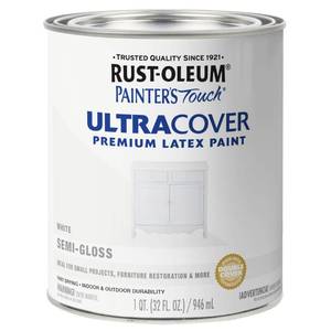 lot 6106 image: Rust-Oleum 1993502 Painters Touch Ultra Cover Multi-Purpose Brush-On Paint, 1 Quart, Semi-Gloss White