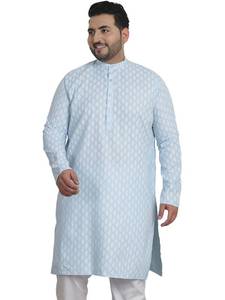 lot 6107 image: Sojanya PLUS (Since 1958) Mens Cotton Blend Printed Sky Blue Long Kurta size 5 XL