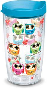 lot 6125 image: Tervis Colorful Woodland Owls Made in USA Double Walled Insulated Tumbler Travel Cup Keeps Drinks Cold & Hot, 16oz, Classic