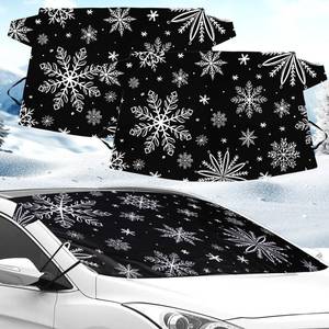 lot 6131 image: BBTO 2 Pcs Windshield Cover for Ice and Snow 210T Silver Coated Waterproof Frost Cover 69 x 42 Inches All Seasons Windshield Protector with Elastic Straps Snowflake Winter Car Accessories for Cars