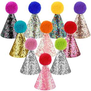 lot 6132 image: Hxezoc 10 Pcs Glitter Mini Birthday Party Hats Multicolor Sequins Paper Cone Hats for Kids Girls Pets Stuffed Animals Holiday Birthday Decoration Supplies