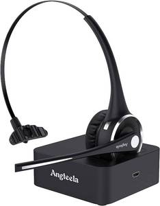 lot 6135 image: Angteela Trucker Bluetooth Headset with Microphone, Wireless Cell Phone Headset with Noise Canceling Mic Charging Base Mute Function for Home Office Call Center Skype (Black&Silver)