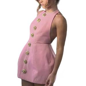 lot 6140 image: Womens Elegant Halter Sleeveless Tweed Mini Dress Rose Open Back Party Club Cocktail Evening Dresses size 3
