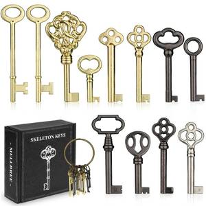 lot 6147 image: Skeleton Key, 12-Key Universal Hollow Barrel Skeleton Keys Kit for Antique Dresser, Chinese Cabinet, Antique Furniture and Old Style Cabinets or Doors, Select Furniture Limited Compatibility