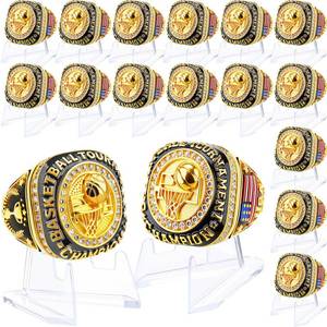 lot 6149 image: Misdary Basketball Championship Rings with Holder Most Valuable Player Greatest of All Time Gold Ring Award Gift Sports Team Prize for Tournament Winner(16 Pcs)