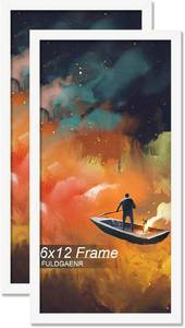 lot 6150 image: FULDGAENR 6x12 Picture Frame Set of 2, White Frames for 6 x 12 Inch Photo Poster Certificate, High Transparency WallTabletop Frame with Horizontal Vertical Display (2 Pack  White  6x12)
