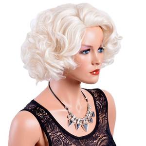 lot 6155 image: GNIMEGIL 12 inch Short Blonde Curly Wigs for Women Big Wavy 80s Flip Wigs Cosplay Costume Party Halloween Synthetic Yellow Blonde Hair Natural Mommy Wig with Weaving Cap