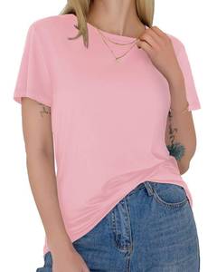 lot 6163 image: GAYHAY Pink T Shirts for Women - Short Sleeve Spring Summer Tops Soft Basic Tees Beach Vacation Clothes for Casual 2026 size L