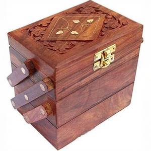 lot 6165 image: Handmade Wooden Jewelry Box for Women, 5-Inch Floral Carved Organizer, Earrings Holder, Wedding Gift, Keepsake Storage Box, Vintage-Style Treasure Chest for Rings, Necklaces, Accessories