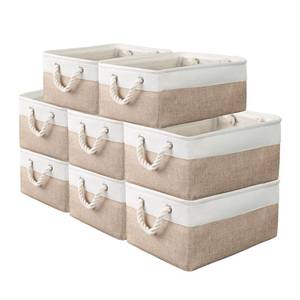lot 6174 image: 8 Pack Storage Basket Bins - Decorative Baskets Bulk Storage Box Cubes Containers with Handles for Clothes Storage Bathroom, Garage, Books, Home, Office, 13.7L x 9.8W x 6.7H (White&beige)