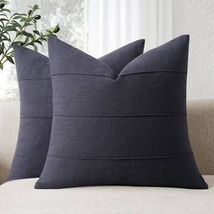 lot 6187 image: ZWJD Decorative Linen Throw Pillow Covers 18x18 Set of 2 Solid Handcrafted Striped Cushion Covers for Bed Soft Modern Farmhouse Neutral Pillowcase for Couch Bedroom Living Room Home Decor(Dark Navy)