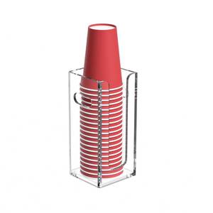 lot 6195 image: BOSSCASA Disposable Coffee Cup Dispenser with Handles, Countertop or Wall Mount HotCold Drink Cup and Lid Holder - BathroomKitchenOffice Acrylic Cup Lid Storage Organizer (1 Compartment, Clear)