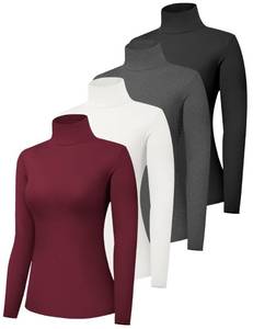 lot 6225 image: Dalavch 3 Pack Women��s Turtle Neck Long Sleeve Shirts Fall Fashion Turtleneck Baselayer Undershirts Tops Underscrub 1 Black 1 Heather Grey 1 White 1 Wine Large