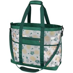lot 6228 image: F-color Mesh Beach Bag XL Beach Tote with Zipper, Water Resistant Solid Bottom for Pool & Gym, Sandproof Family Travel Organizer, Pineapple