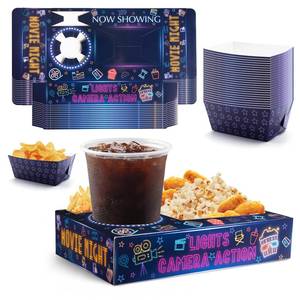 lot 6238 image: 48Pcs Neon Glow Party Supplies Movie Night Paper Snack Trays Glow Party Decorations Movie Night Party Vintage Birthday Party Favors Family Movie Popcorn&Drink&Candy Box