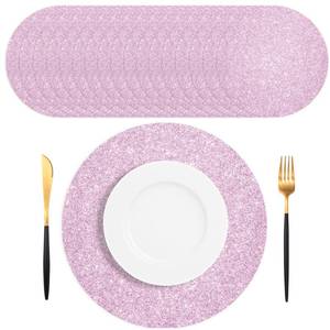 lot 6239 image: SMUAENSS 50 PCS Pink Glitter Paper Placemats Disposable, 13.5 Inch Round Sparkling Place Mats, Decorative Table Mats for Birthday Wedding Holiday Party Home Dining Tableware