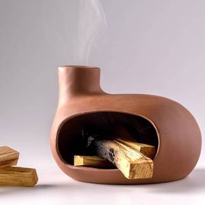 lot 6246 image: MOUGIGI Terracotta Palo Santo Holder - Modern Chiminea Incense Burner for Yoga, Meditation, and Energy Cleansing - Wood Sticks Dish, Sage Ash Catcher, Smudge Bowl, Cone Burner - Unique Meditation Gift