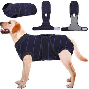 lot 6297 image: Kuoser Dog Surgery Recovery Suit, Soft Breathable Dog Recovery Suit for Female Spay Male Nueuter, Anti Licking Puppy Onesie Pet Surgical Suit for Dogs Abdominal Wounds Skin Disease, Blue Strips 2XL
