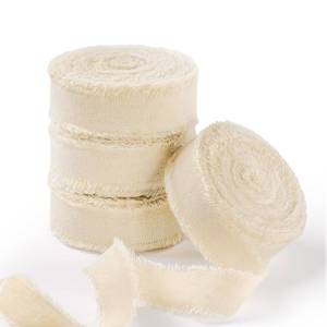 lot 6314 image: FAKILO Natural Rustic Cotton Ribbon with Frayed Edge, Champagne 100% Cotton Ribbon 58 x 24yds for Vintage Wedding Bouquets,Invitations,Baby Shower,Gift Wrapping,DIY Crafts,Home Decor