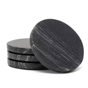 lot 6331 image: Thirstystone 4 Pack Natural Black Marble Round Coasters with Protective Felt Feet on The Bottom 4 Diameter Elegant Heat Tolerant Easily Wipes Clean
