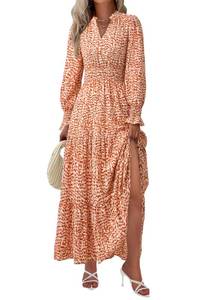 lot 6348 image: PRETTYGARDEN Womens Floral Maxi Dress 2026 Fall Long Sleeve V Neck A Line Long Flowy Spring Party Boho Dresses (Floral Orange,X-Large)
