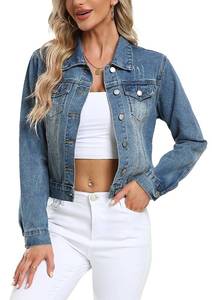 lot 6357 image: andy & natalie Jean Jacket Women Fashion Denim Jackets Long Sleeve Basic Button Down Crop Jean Jacket with Pockets Medium Blue Small