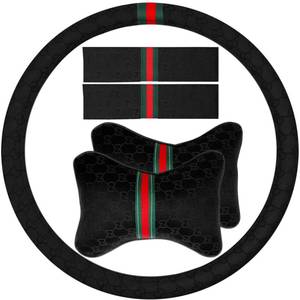 lot 6358 image: KANYO-AUTO Steering Wheel Cover for Women with 2 Car Headrest Pillow and 2 Seat Belt Cushions Shoulder Pads Universal fit 14 12-15 Steering Wheel