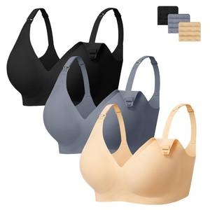 lot 6406 image: Angelhood 3 Pack Nursing Bras for Breastfeeding Seamless Pregnancy Maternity Bra Wireless Sleep Bralette Jelly Strip Support Postpartum Bra with Extenders, M Size
