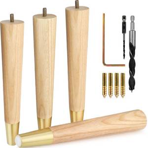 lot 11301 image: Airy Abode Premium Ash Wood Furniture Legs with Gold Caps (Full Install Kit) - Pick Your Size and Color