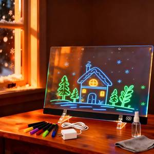 lot 11308 image: 2026 LED Drawing Board with Colors, Glow Doodle Acrylic Dry Erase Board for Kids Ages 6, 13.7x10 Rechargeable Light Up Note Boards for Boys & Girls Drawing & Creative Play