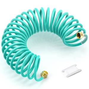 lot 11328 image: GASHER 25FT PU Recoil Garden Water Hose with 34Inch Brass Fittings Retractable, Swivel Female for Boating, Pool & Spa, RV, Home and Garden��Blue)