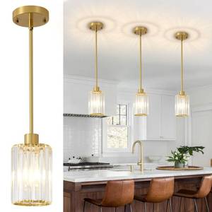 lot 11330 image: GZJunYo Crystal Pendant Lights, 3 Pack Brushed Gold Pendant Lights for Kitchen Island, Modern Mini Crystal Hanging Light Fixtures for Kitchen, Dining Room, Hallway, Foyer, Entryways(One Is Damaged)
