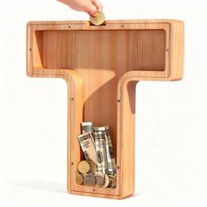 lot 11340 image: Bemaystar Letter Piggy Bank for Kids-Kids Piggy Bank for Boys Girls, 12 Inch Wooden Coin Bank Money Bank (T, 12 inch)