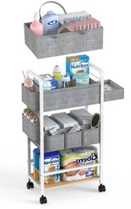 lot 11342 image: LIDTOP 2In1 Diaper Caddy & 4-Tier Rolling Diaper Cart, Diaper Caddy Organizer Cart with Dividers & Drawer, Mobile Metal Bedside Cart for Baby Nursery Essentials Storage, Large Capacity, White