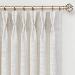 lot 11349 image: INOVADAY Memory Trained Pinch Pleated Curtains 96 Inches Long, Linen Curtains for Living Room, 2 Panel Set Pinch Pleated Drapes with Hooks, Light Filtering Window Treatment, 40 W x 96 L, Beige White