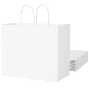 lot 11352 image: SUNCOLOR White Gift Bags with Handles, Large 13x10x5.5 Inch, 25 Pack, for Birthday, Wedding, Retail, Shopping