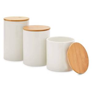 lot 11365 image: Farmlyn Creek White Ceramic Canisters - Coffee Canisters with Airtight Wood Lids - Countertop Coffee Tea Sugar Container Set - Flour & Sugar Storage Containers - 3 Pack, 4x4x5.94x4x4.94x4x3.9 in