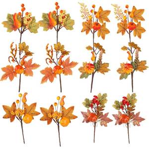 lot 11373 image: Lcuasc 12pcs Fall Floral Picks 7.5-9.5 Autumn Pumpkin Berry Picks Maple Leaves Stems Artificial Fall Flower for Harvest Halloween Thanksgiving Christmas DIY Table Centerpiece Farmhouse Home Decor