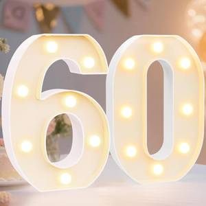lot 11398 image: Pooqla Decorative Led Light Up Number Letters, White Plastic Marquee Number Lights Sign for 60th Birthday Party Wedding Decor Battery Operated Number (60)