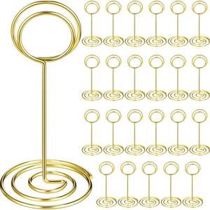 lot 11400 image: TecUnite 48 Pieces 3.35 Inch Table Number Holder Place Card Photo Holder Picture Name Menu Clips Memo Cards Stand for Wedding Reception Anniversary Birthday Party Centerpieces (Gold)