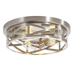 lot 11403 image: 3-Light Close to Ceiling Light Fixtures, 13 Inch Brushed Nickle Flush Mount Ceiling Light Modern Indoor Metal Cage Cross Ceiling Lights for Kitchen Bedroom Laundry Bathroom Foyer Hallway Office