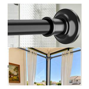 lot 11408 image: Tension Curtain Rod Extra Long Curtain Rod 43-131 Inch Adjustable 1.1 Inch Diameter Thick Heavy Duty Black Spring Curtain Rod for Windows Bathroom Outdoor No Drilling No Rust