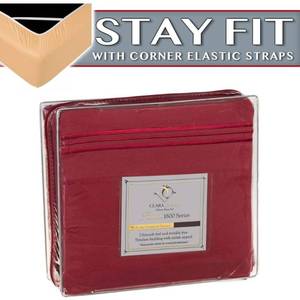 lot 11418 image: Clara Clark 1800 Series Bed Sheet Sets - Stay fit on Mattress with Elastic Straps at Corners - Queen, Burgundy Red