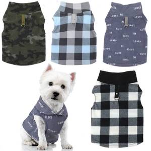 lot 12096 image: 4 Pieces Winter Fabric Dog Sweater with Leash Ring Soft Fleece Vest Dog Clothes Plaid Camouflage Warm Puppy Jacket Pullover Clothes for Small Cat Puppy Chihuahua(L)